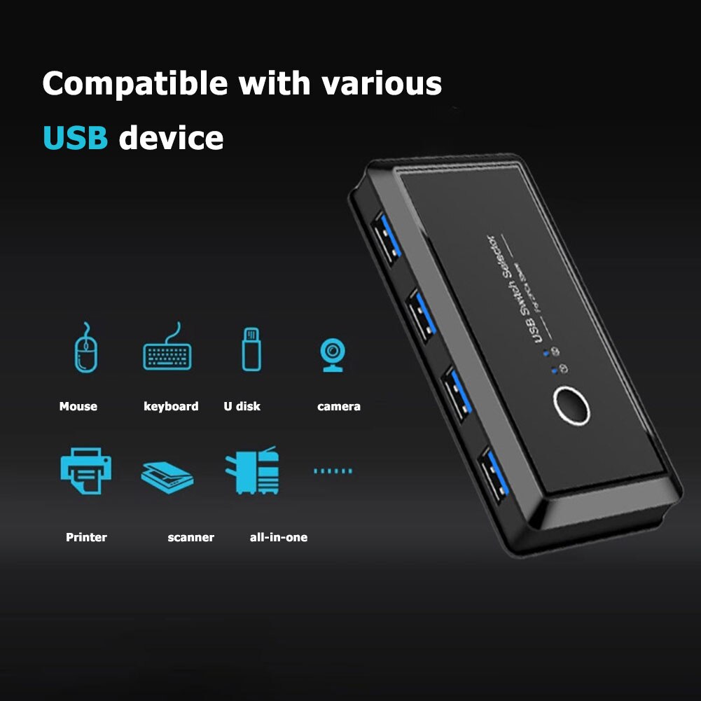 USB KVM Switch USB 3.0 2.0 Switcher 2 Port PCs Sharing 4 Devices for Keyboard Mouse Printer Monitor USB 2.0 3.0 Switch Selector