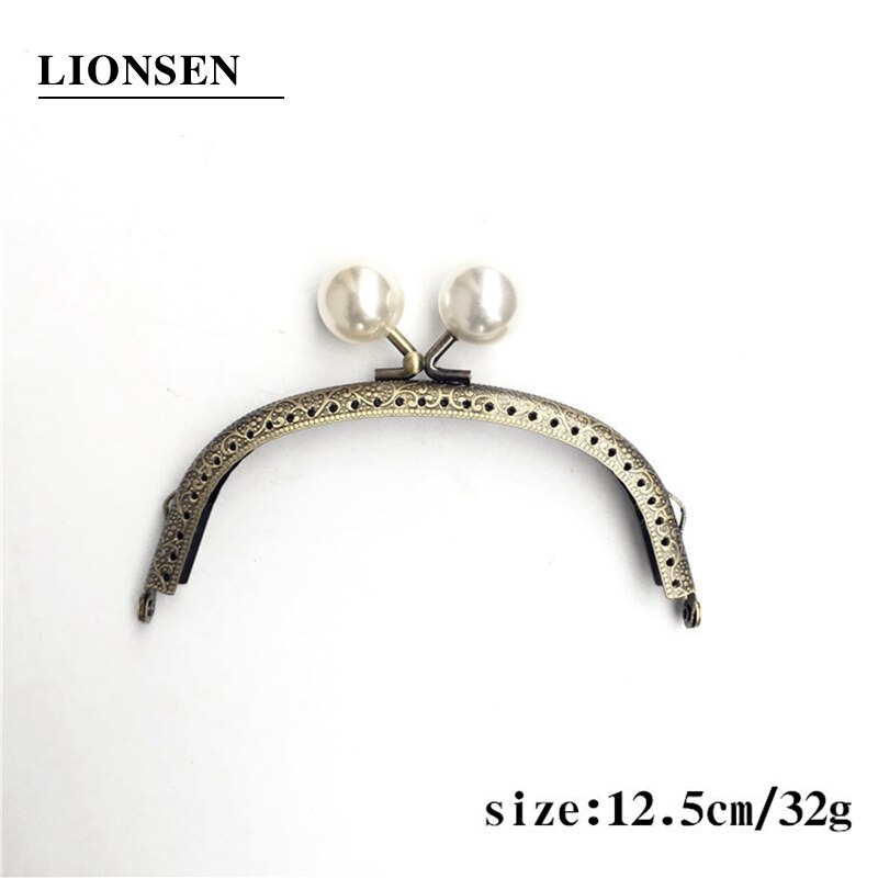 Cabeza de perla LIONSEN, asa metálica para MARCO DE bolso, Bronce Antiguo, para bolso de mano, accesorios para hacer Kiss, cierre de broche: 12.5cm