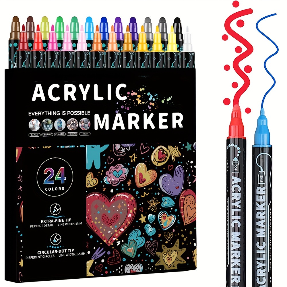 Dual Tip Acrylic Pens Markers, Double Tip Premium Acrylic Markers, Acrylic Markers for DIY Crafts Making Art Supplies: Red
