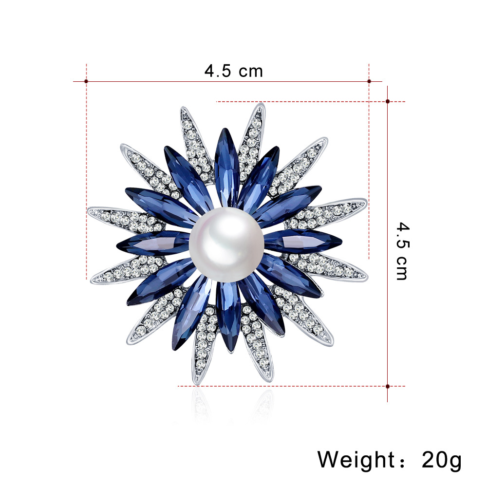 Nuevos broches brillantes de flores de sol para mujer, broche de lujo con perlas grandes y diamantes de imitación, alfileres, joyería, accesorios para traje, de boda