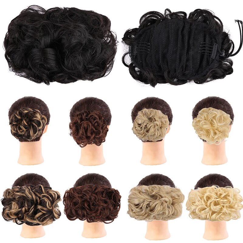 Dianqi elástico faixa de borracha grande coque chignon cabelo sintético dois clipes cabo pente chignon cabelo