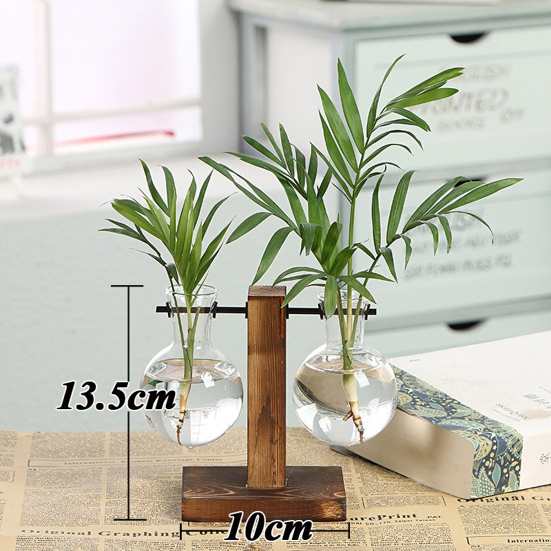 Petit Vase En Verre Terrarium Avec Plateau Bois - 3 Pièces - Pour Plantes Hydroponiques, Déco Table - Hewory