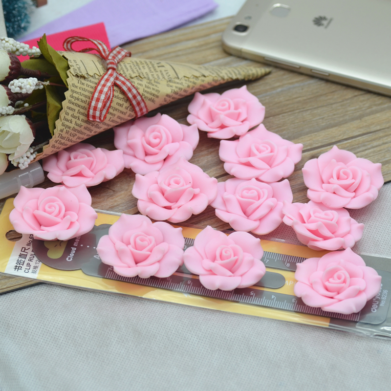 38mm Hand Made Pink Soft Clay Rose Flower,D.I.Y Decoration,jewelry Accessories,embelishments Supplies