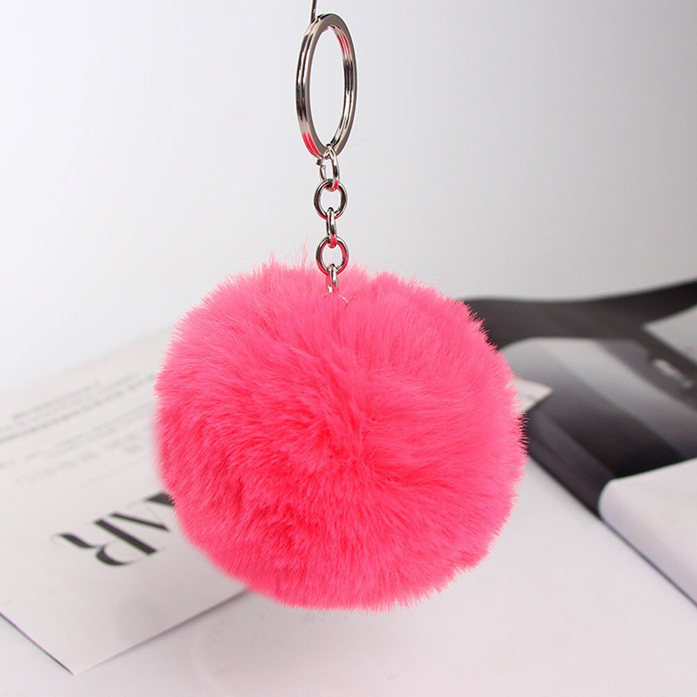 20 Colors Fluffy Fur Pom Pom Keychains Soft Faux Fur-like Ball Car Keyring Key Holder Women Bag Pendant Jewelry: watermelon red