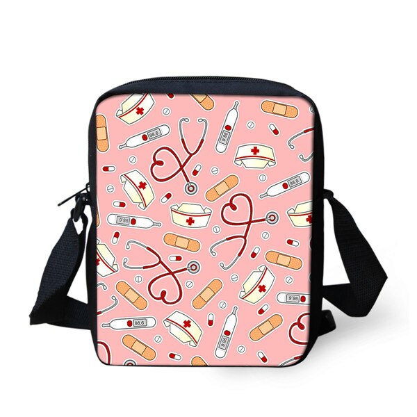 Thikin tryckt tecknad sjuksköterska axelväska för barn pojkar mini fyrkantiga budväskor barn resor crossbody versipacks: Blå