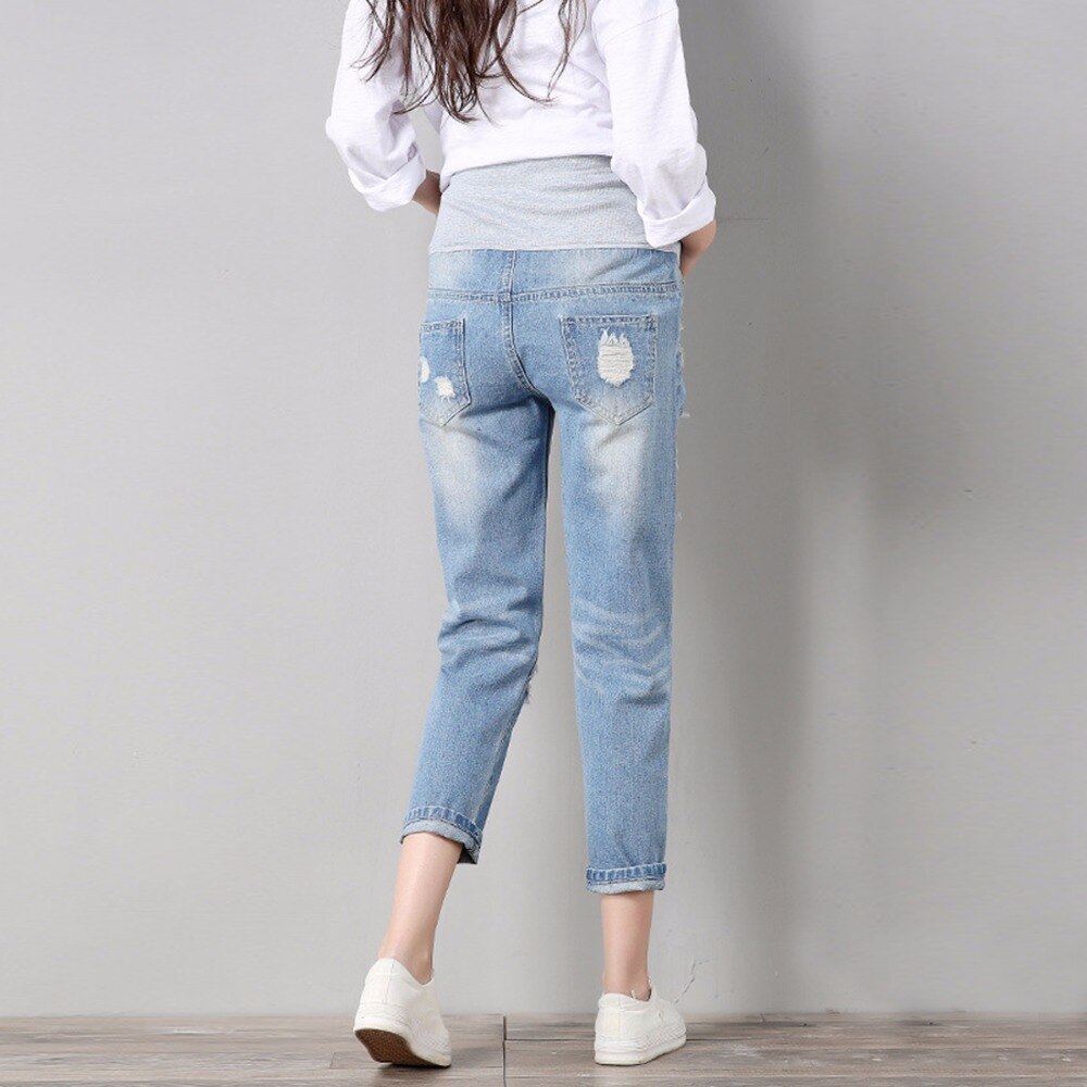 Mamma bekväma blå bomulls jeansbyxor amning graviditetskläder overall byxor jeans gravida kvinnor kläder