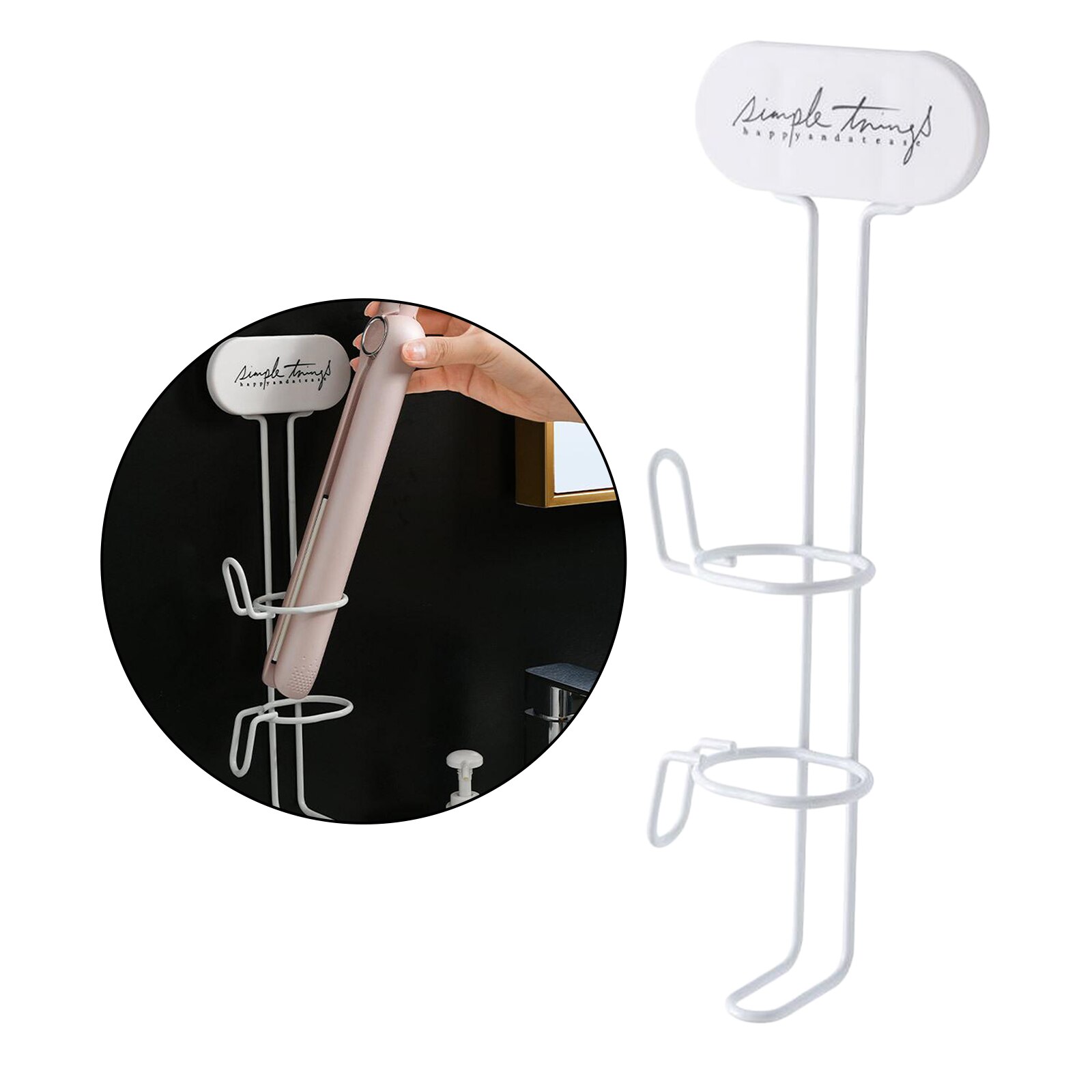 Hair Straightener Storage Rack Wall Mounted Curling Iron Holder Hanger Hair Dryer Holder Hair Dryer Shelf: White