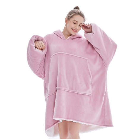 Gruesa Bata Manta Polar Unisex con Capucha para Adultos y Niños, Cálida Sudadera Albornoz con Bolsillo Gigante, Mantas Compensadas para Viajar, el Hogar y Camas: Pink