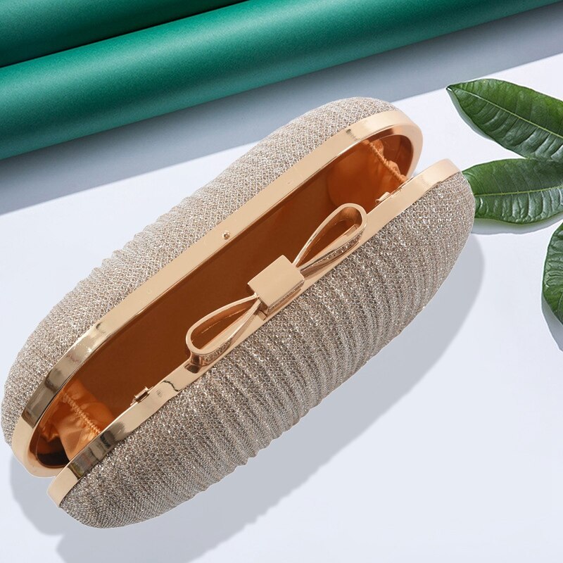 Gouden avond clutch tas dames tassen bruiloft glanzende handtassen bruids metalen strik clutch tas ketting schoudertas