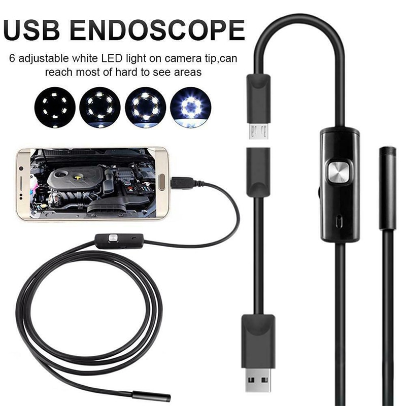720P USB Android Endoscope 8/7/5.5mm Lens Soft Cable Camera Inspection Endoscope Led Light Borescope Camera For Android Phone PC