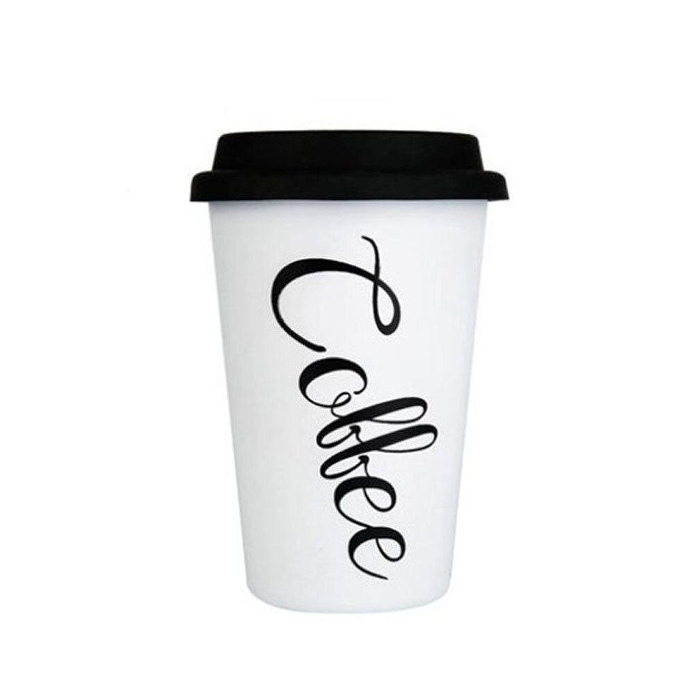 Reusable Ceramic Letter Travel Mugs Silicone Lid Bone China Cups Travel Mug Tea Coffee Portable Cups: b