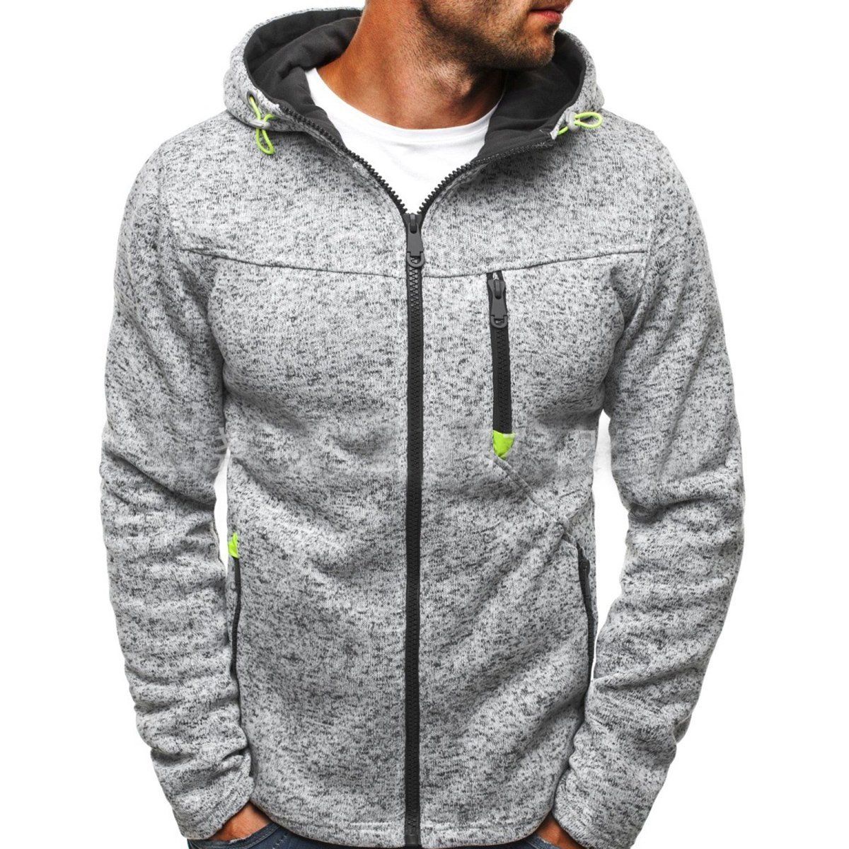Motorcykel herrejakke vinter slim hættetrøje varm sweatshirt med hætte frakke jakke outwear sweater varm top: Grå / M