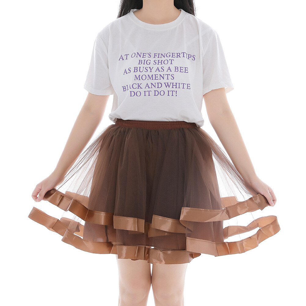 Elastic Waist Vintage Rockabilly Petticoat Crinoline Puffy Tutu Tulle Underskirt Net Tulle Princess Ballet Dance Pettiskirts 045: Brown / waist 66-110 cm