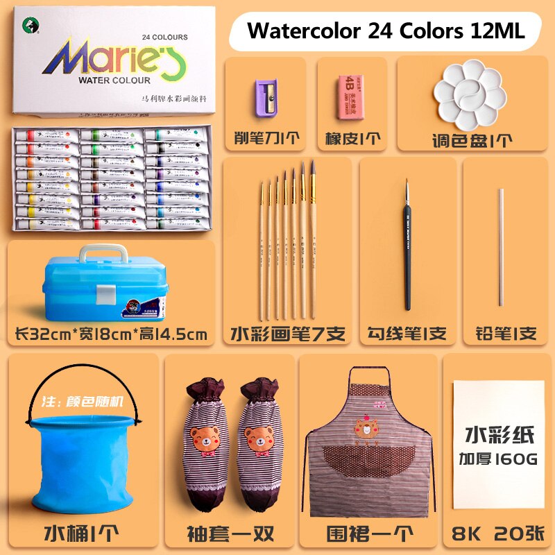 Marley Watercolor Gouache Pigment Set for Beginners Non-Toxic Washable 12/18/24/36 Colors Tubular Child Student Paint 12ml: Watercolor 24 Colors