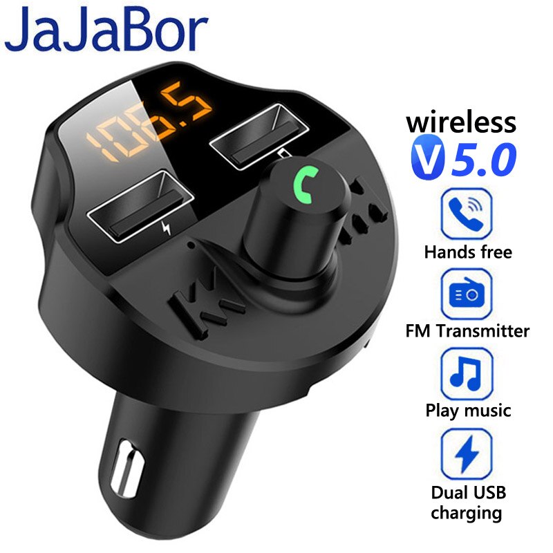 Jajabor Fm-zender Bluetooth 5.0 Handsfree Bluetooth Car Kit Stereo A2DP Muziek Play Ondersteuning Tf Card U Disk Afspelen