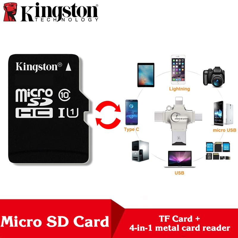 Kingston Microsd 8gb 16gb 32gb 64gb 128gb 256gb Memory Card Class 10 SDHC TF Card With Card Adapter/Reader for iphone&Laptop