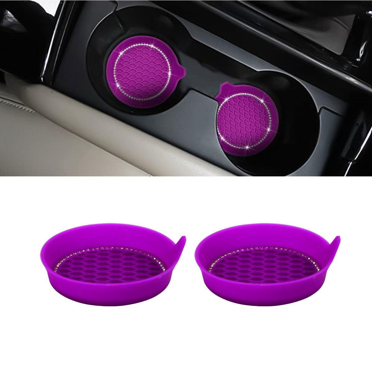 2/4 Stuks Auto Bekerhouder Coaster Siliconen Bekerhouder Met Bling Crystal Rhinestone Insert Antislip Bekerhouders stille Cup Pad: Black