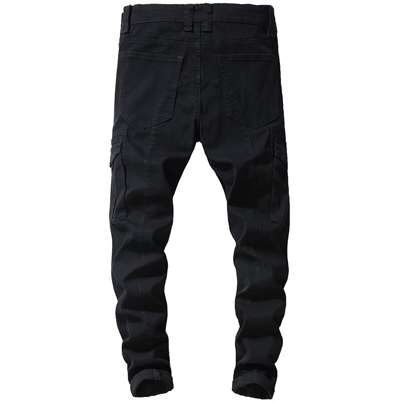 Sokotoo nero degli uomini tasche carico denim jeans sottile pantaloni in denim elasticizzato