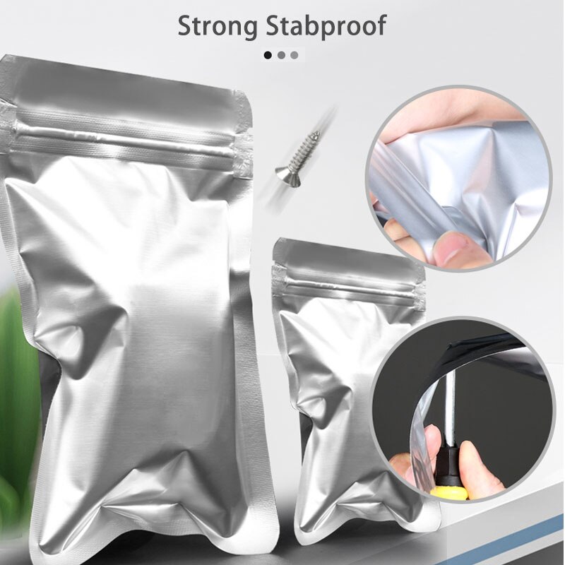 50pcs Mylar Bags Reusable Sealing Sealable Ziplock Package Bags Light Moisture Proof Food Storage Reclosable Lock Packing Bag