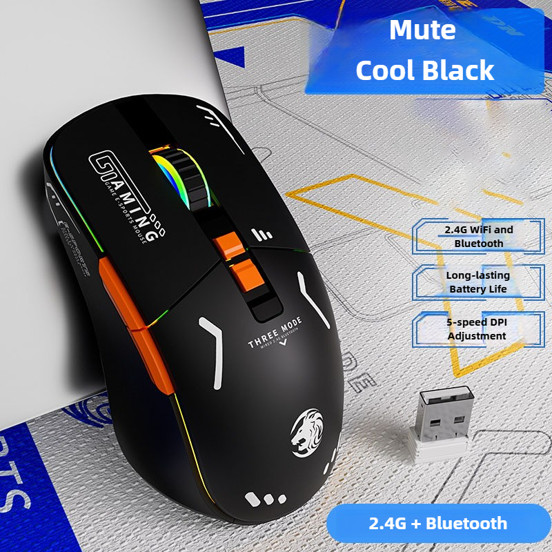 G308 Draadloze gamingmuis Oplaadbaar 2.4G Bluetooth Ergonomische lichtgewicht RGB optische mute-muis met 5-snelheid DPI instelbaar: DARKNESS