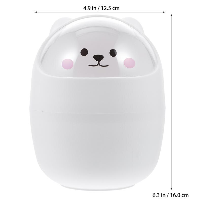 1pcs Cute Plastic Swing Lid Mini Trash Can Trash Bin Lovely Garbage Storage Bucket For Kitchen Storage Table Desk Car Decoration: white bear