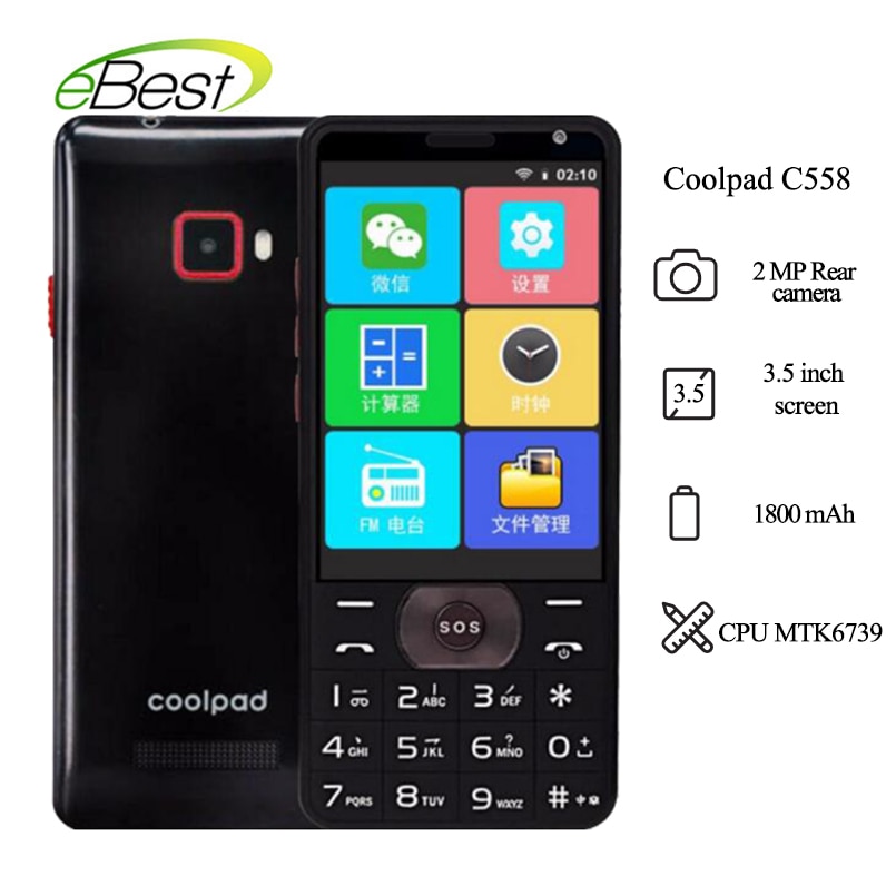 Coolpad c558 4g smartphone 1gb ram 8gb rom 3.5 polegada dupla sim 1800mah 2mp câmera traseira cpu mtk6739 celular