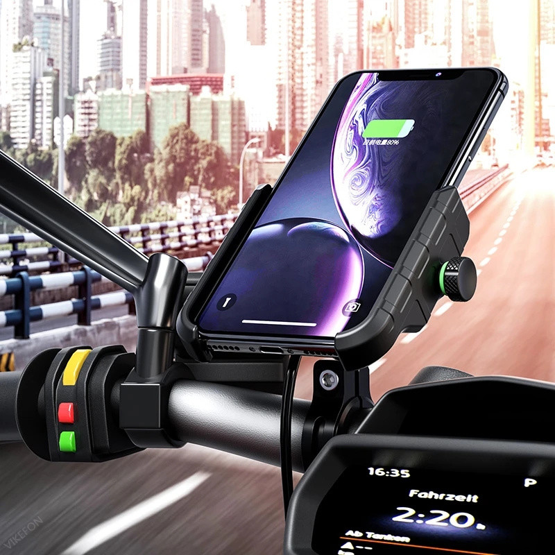 Uchwyt na telefon motocyklowy Szybkie ładowanie bezprzewodowe Szybka ładowarka USB Moto Motocykl Lustro Stojak Wsparcie Uchwyt na kierownicę telefonu komórkowego