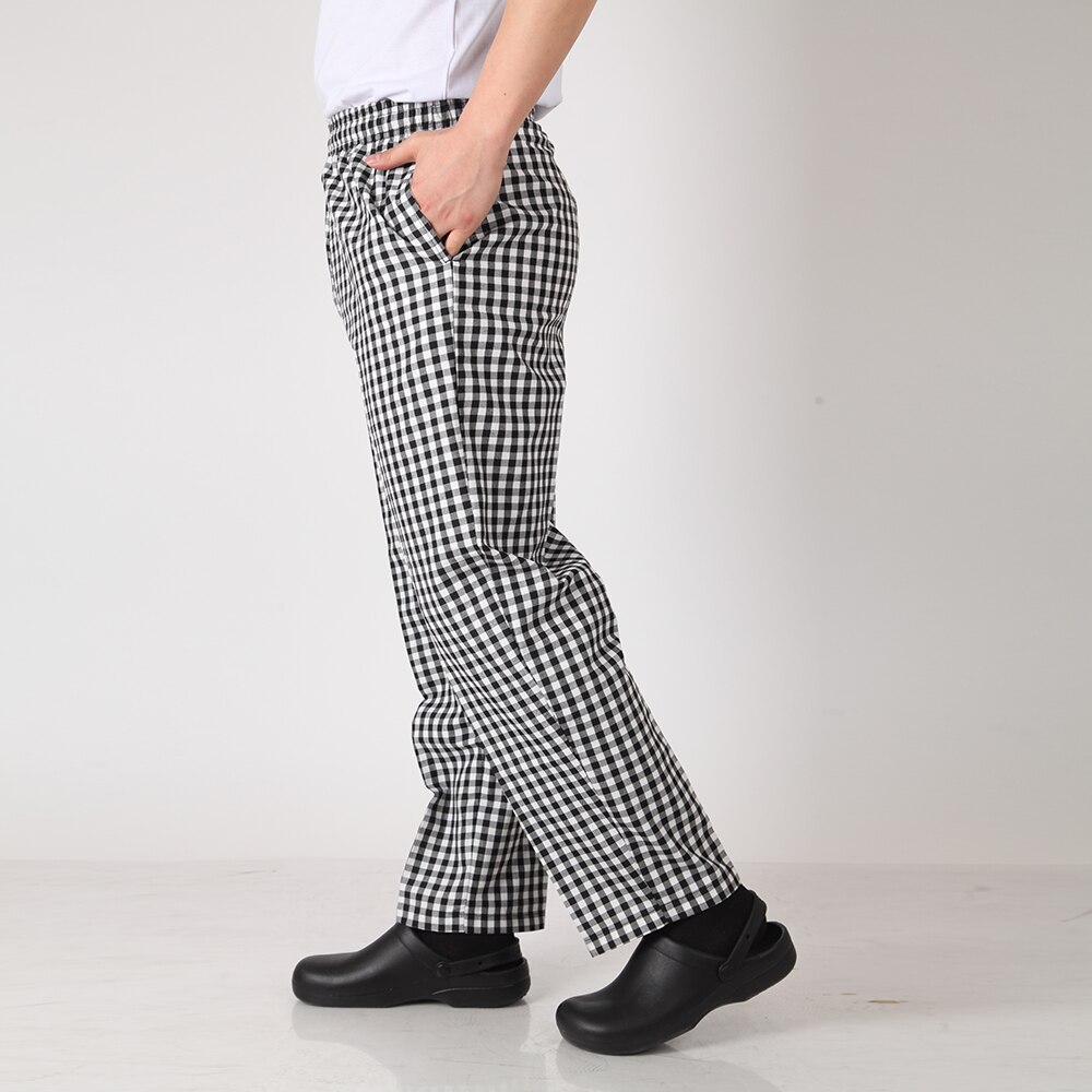 Men Plaid Elastic Waist Restaurant Catering Food Service Kitchen Work Wear Cooking Uniform Long Business Suit Pants