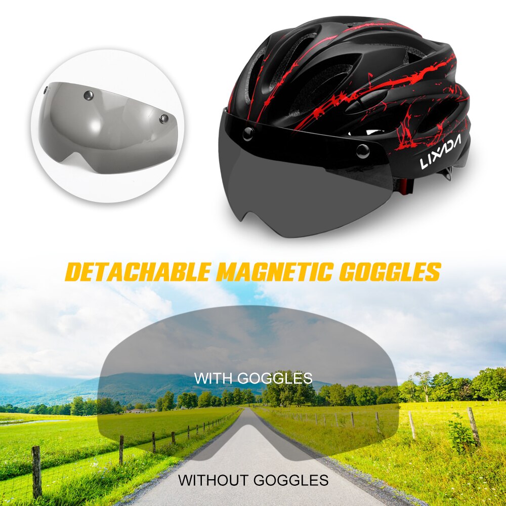 Casco de ciclismo con gafas magnéticas desmontables, luz LED para bicicleta de montaña, cascos de bicicleta, casco Protector de seguridad, Ventilación de 18