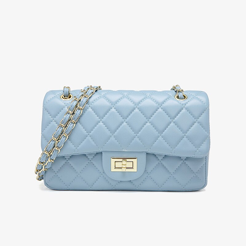 Doudou Spring and summer European and American Lingge chain bag xiaoxiangfeng women's bag Single Shoulder Messenger: Light Blue Trumpet