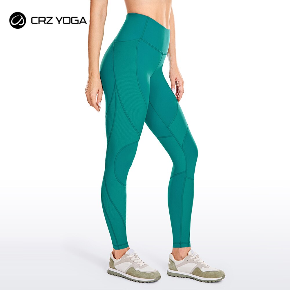 CRZ YOGA Leggings da allenamento con pannello a costine a vita alta da donna con tasche pantaloni da Yoga Fitness sensazione nuda-25 pollici