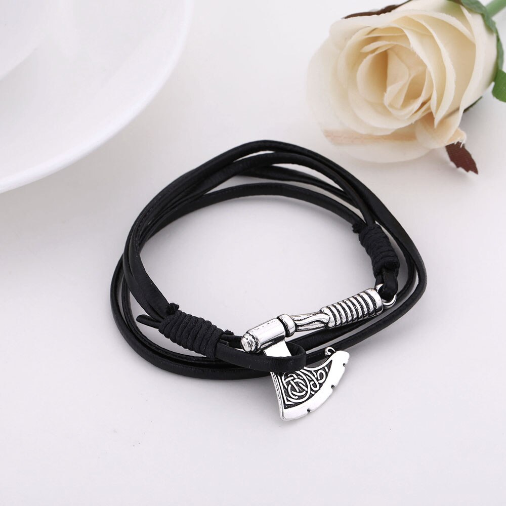 TEAMER Viking Wolf Paw Leather Bracelet - Norse Runes Amulet Jewelry For Men & Women