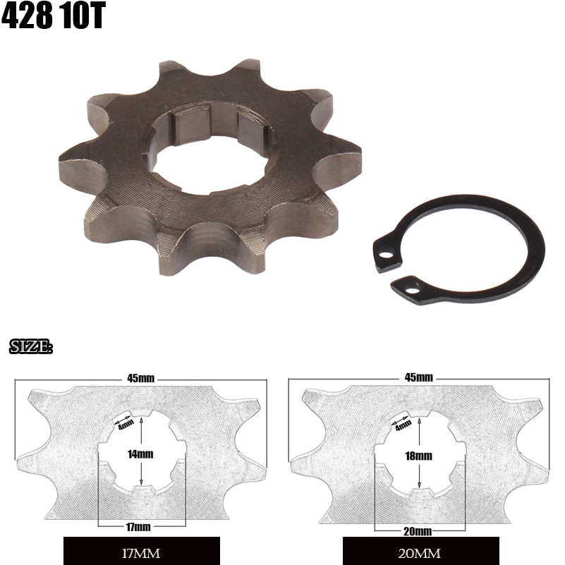 428 10t tanden 17mm 20mm voorste motor tandwiel atv fiets 50cc 70cc 90cc 110cc 125cc 150cc