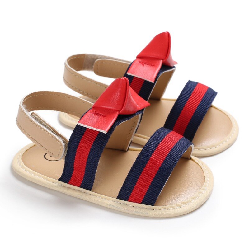 Été bébé filles sandales rayé Bow mignon fille chaussures coton doux fond -né bébé sandales Prewalker0-18M: A / 13-18 mois