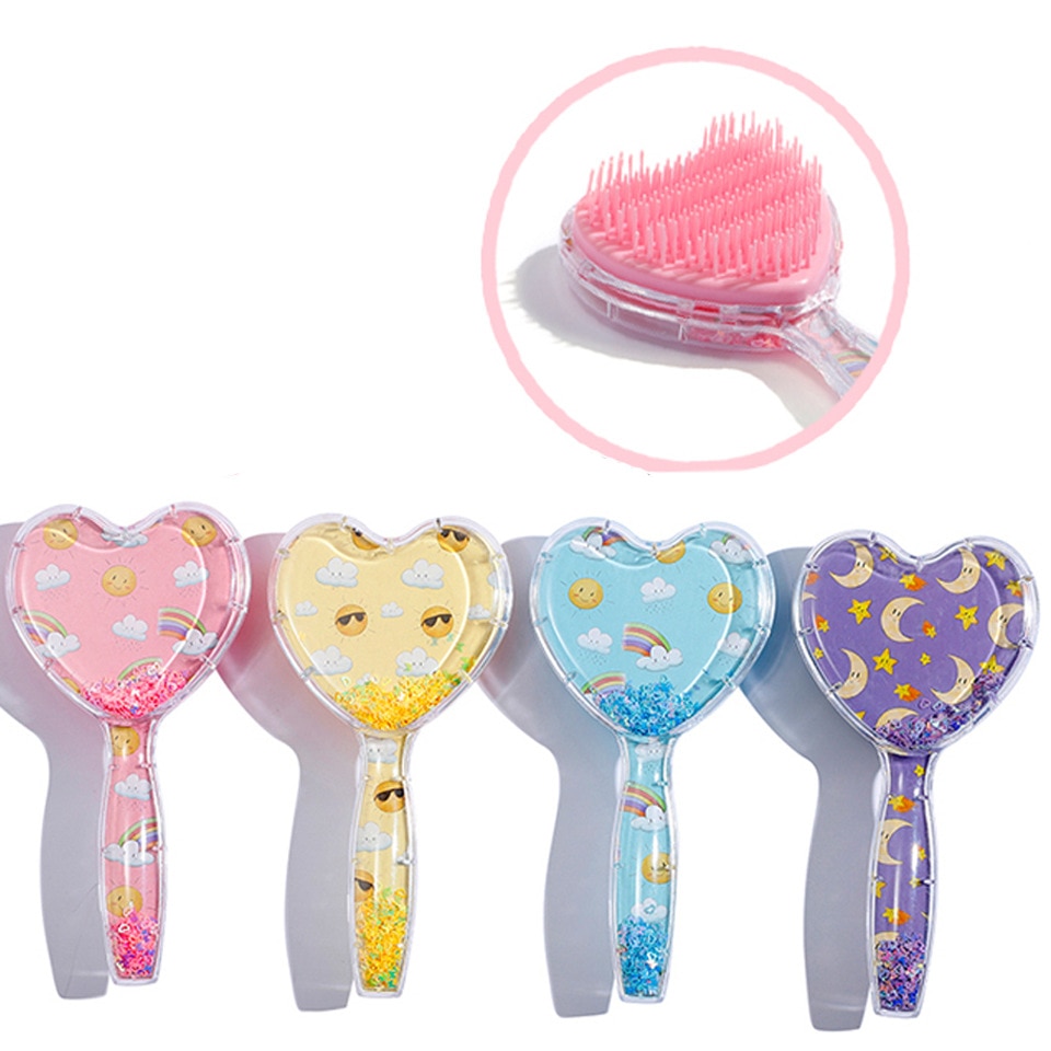 Cute Heart Hairdressing Comb for Kids Anti-knot Massage Hair Comb for Children Girls Cartoon Unicorn Flowing Stars Hair Comb