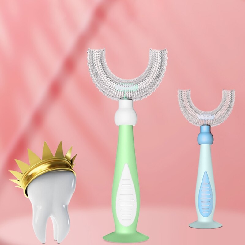 Crianças em forma de u escova de dentes de grau alimentício silicone macio cabeça da escova para crianças e crianças treinamento manual escova de dentes