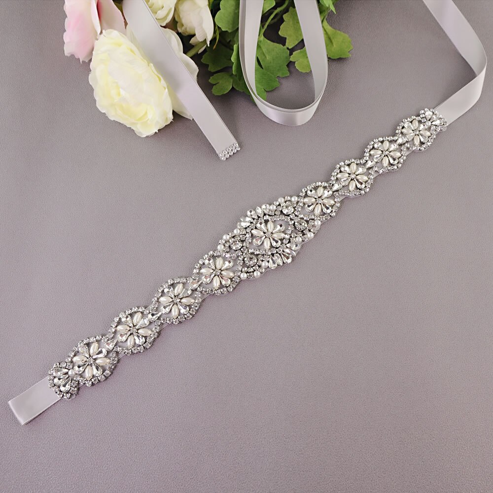 S161-S Luxe Bruid Jurk Riemen Met Strass Bruids Bruiloft Accessoires Riem Voor Vrouwen Trouwjurk Parel Riem Formele Riemen: Gray