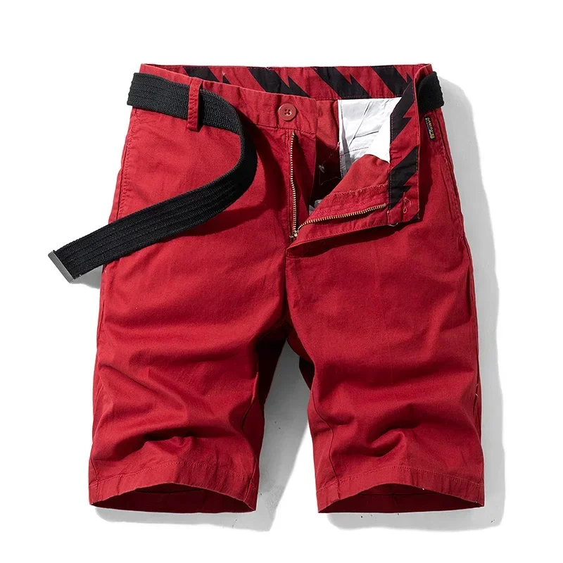 2025 Zomer Heren Cargo Shorts Rechte Losse Casual Shorts Rood Multi-zakken Katoen Mannelijke Korte Broek Comfort Bermuda Masculina: 34 / Rood
