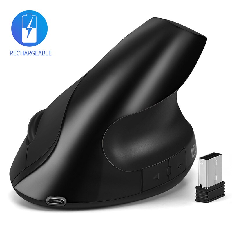 Jelly Comb Rechargeable Wireless Ergonomic Mouse Vertical Office Optical Mice for Computer Laptop Nootebook Right Hand Mice: Black