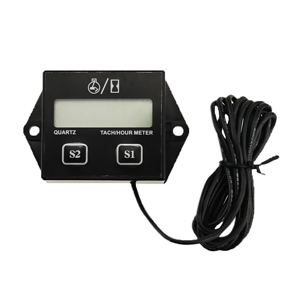 Digital Engine Tach Tachometer Hour Meter for Motorcycle ATV Boat Spark Plugs with Replaceable Battery