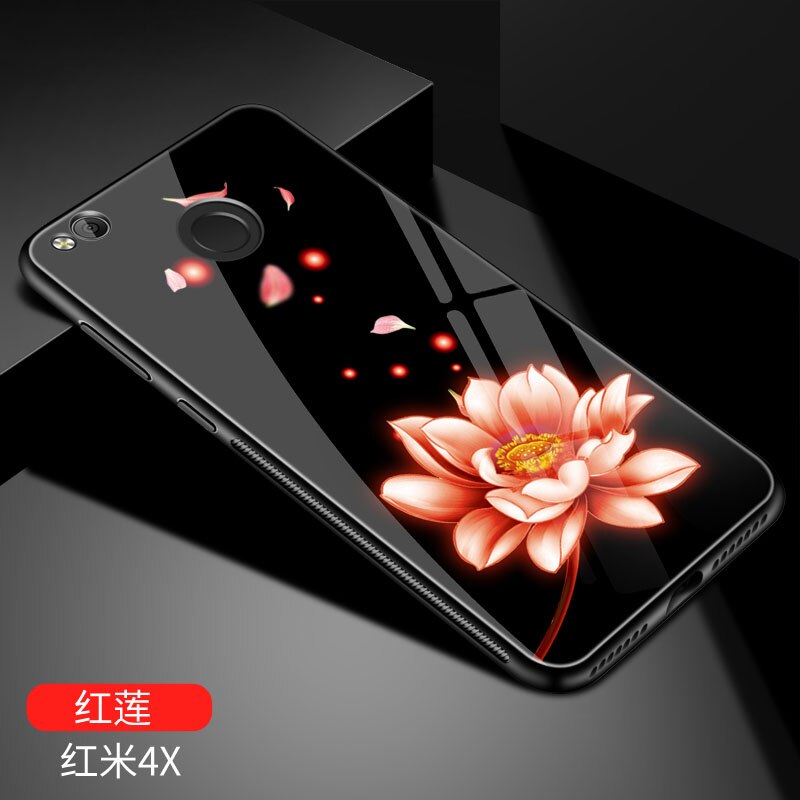 Voor xiaomi redmi 4X case Luxe Gehard Glas Cover Soft TPU Siliconen Bumper voor xiaomi redmi 4X pro case xiaomi redmi 4X Cover: lotus / with HD film