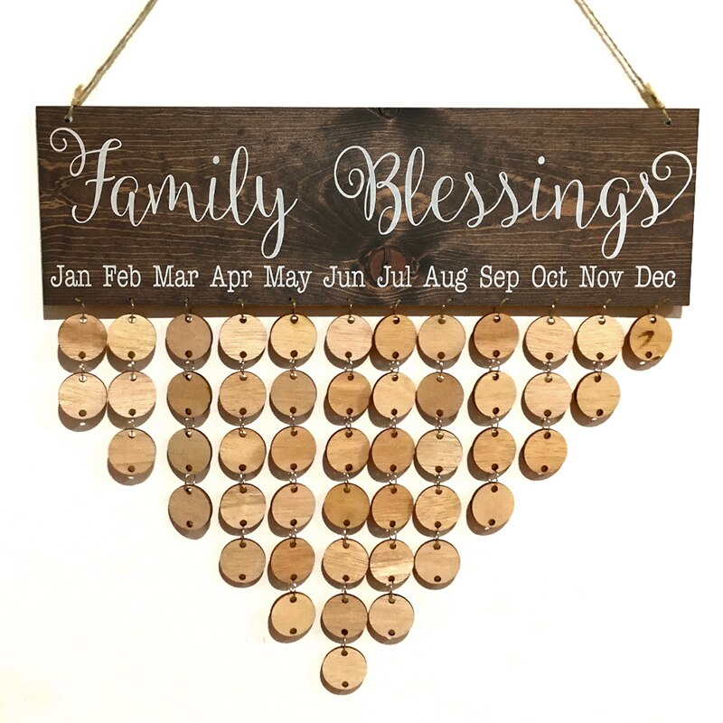 Calendrier de rappel d'anniversaire en bois, pour la famille et les amis, Plaque murale suspendue, signe,: JM01077