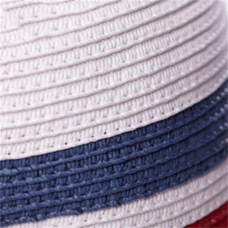 Sombrero de paja para el sol para mujer, gorra de playa con protección solar UV, a rayas red y white,informal
