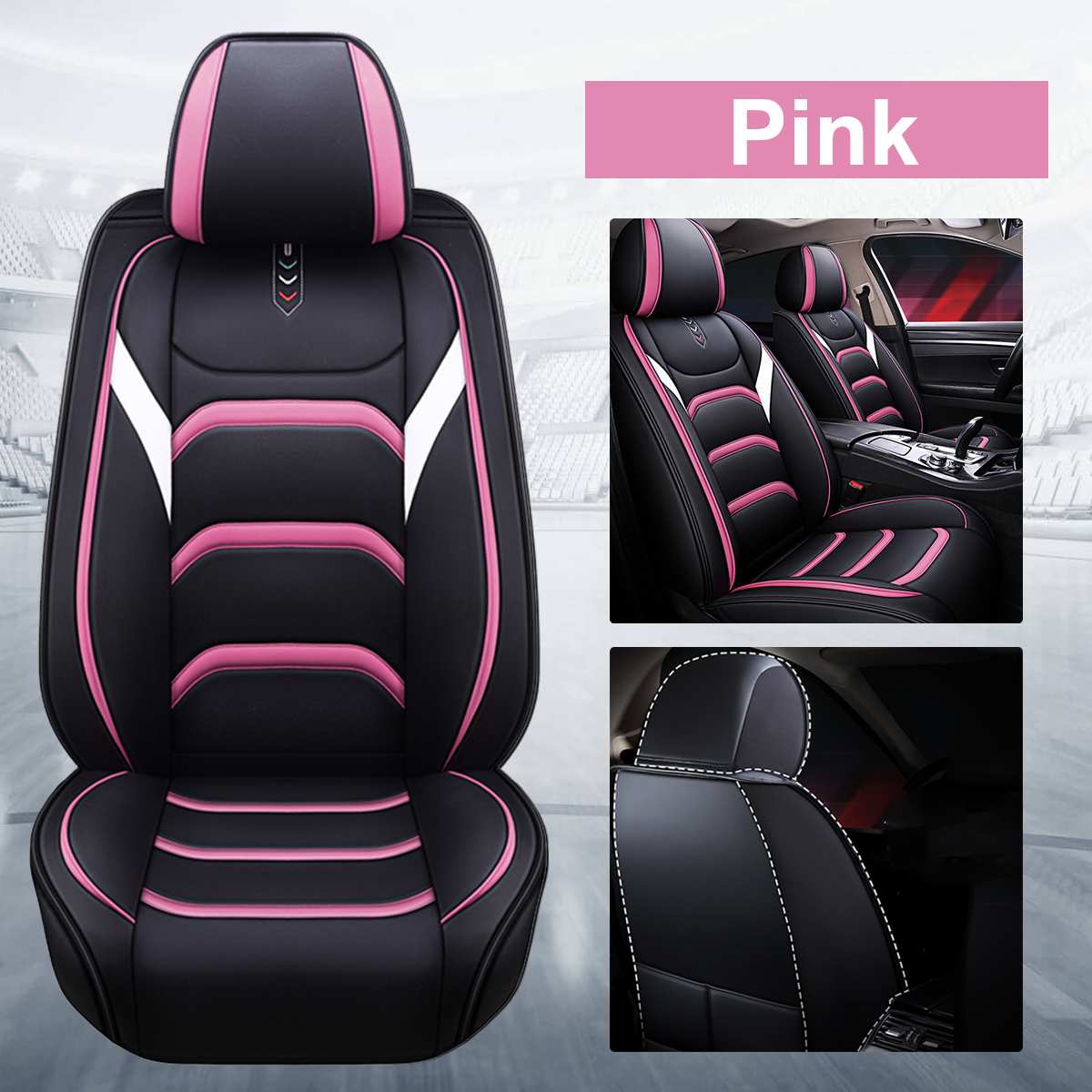 Universele Auto Stoelhoezen Set Front Stoelhoezen Pu Lederen Kussen Interieur Auto Stoel Stoelen Protector Mat Auto Accessoires: Roze