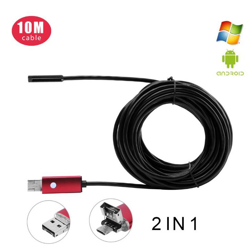 2 In 1 Endoscoop 2MP 8mm HD Waterdichte Industriële Endoscoop 2/5/10M Harde Kabel USB endoscoop Detectie Spiegel Camera Voor Android: Red / 5 M