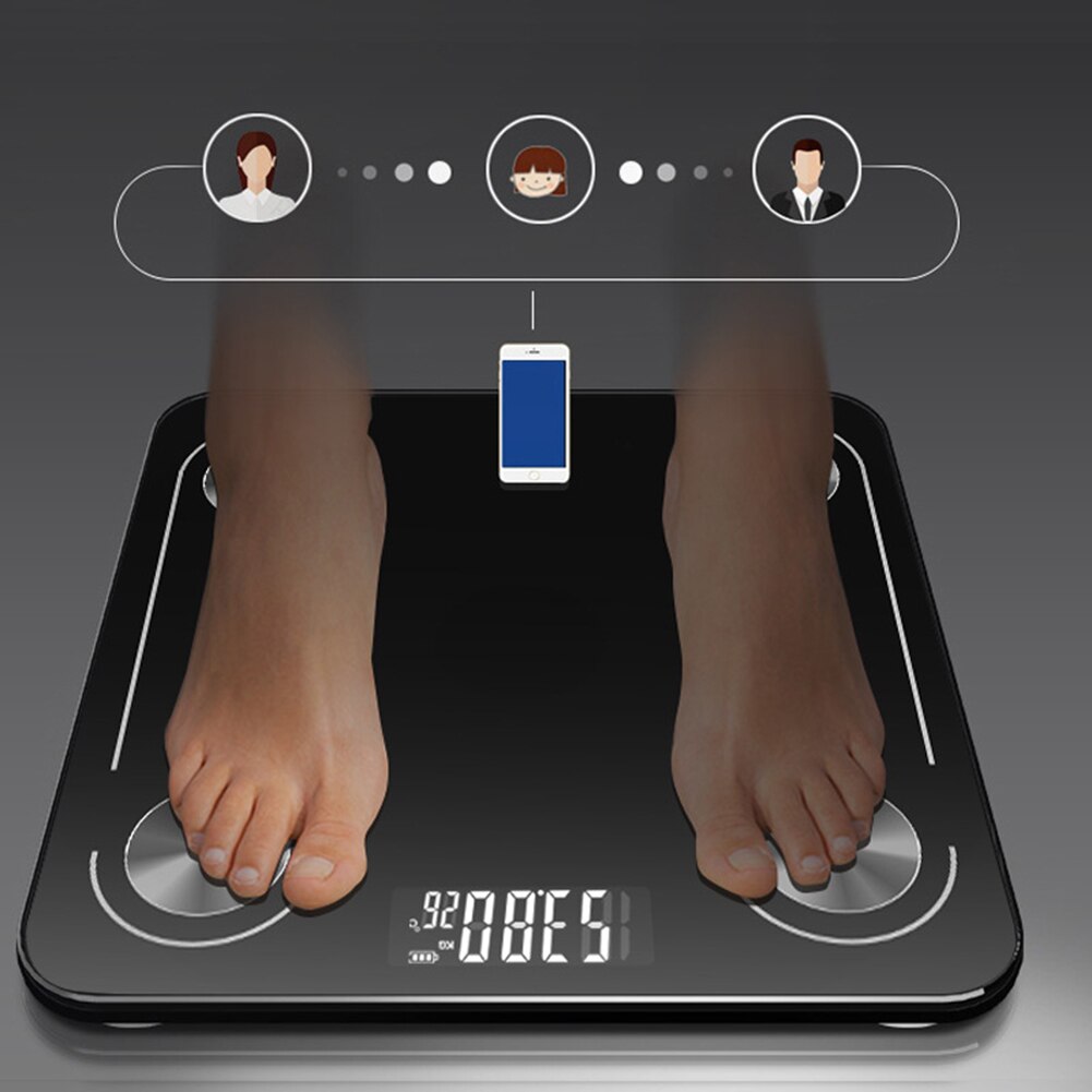 Smart Bluetooth Scale Floor Body Weight Scale USB Charging Tempered Glass Body Fat BMI Weighing Scales