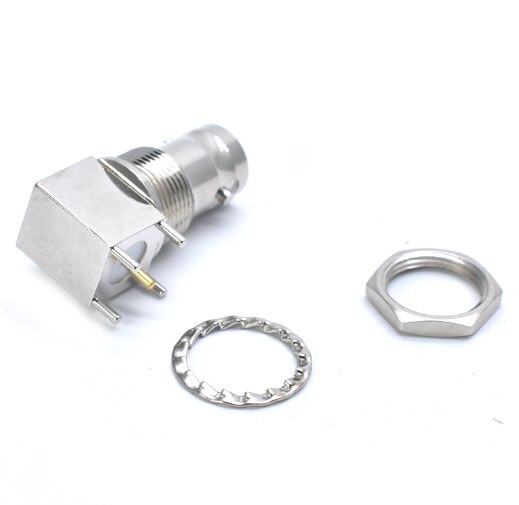 10pcs BNC Female Jack Socket Right Angle 4 Pin PCB Panel Mount Center Solder Chassis Adapter