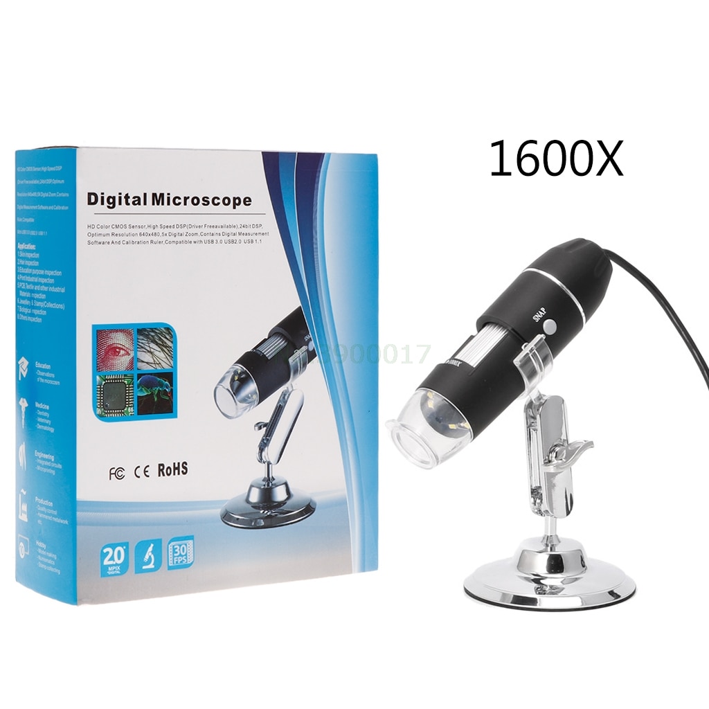 Mikroskop numérique caméra endoskop usb 1600x,  lup 8 led avec støtte, nouveau