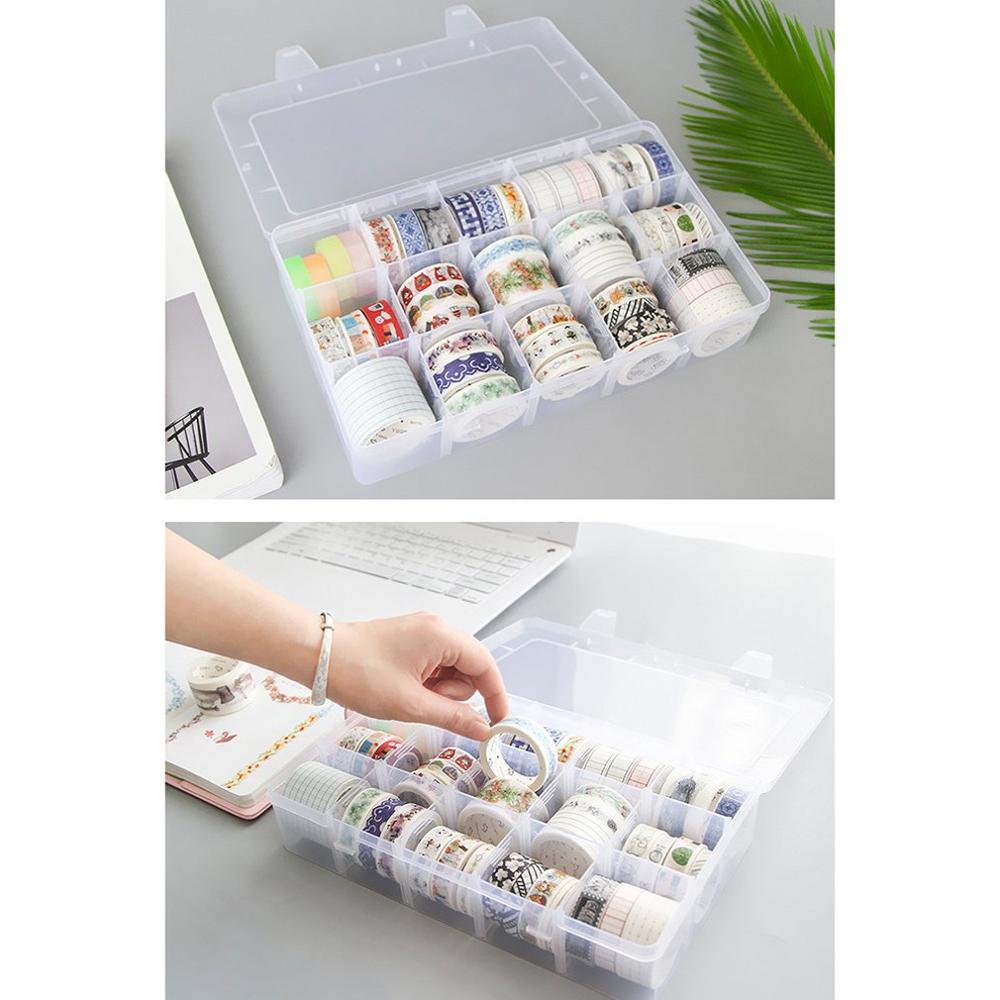15 Grids Desktop Tape Storage Box Mini Paper Sticker Tape Box Transparent Plastic Case Crafts Organizer Art Supplies