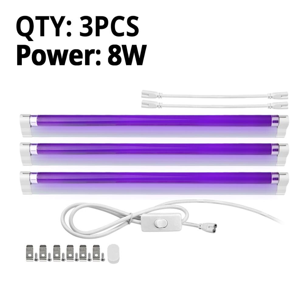6W8W Blacklight Buis T5 Ultraviolet Lamp Uva 365nm Blauw Uv Licht Bar Lamp 110V 220V Tl Cfl Violet lamp Detectie Podium: 3Pcs 8W With Plug / 220V EU
